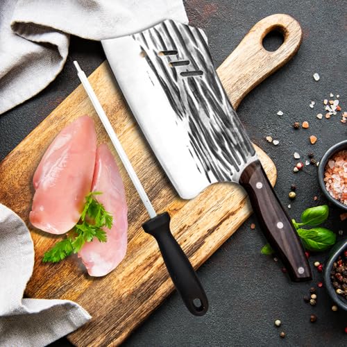 Image of Machado Forging Serbian Chef Knife Set - 12 inch Full Tang High Carbon Clad Steel Butcher Cleaver with Knife Sharpener - Perfect for Vegetables, Fish, Meat - Ideal for Kitchen, Hotel, Restaurant
