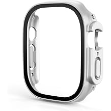 Glass+Cover for Apple Watch Case 49mm Bumper Tempered Case Apple Watch Ultra Screen Protector Iwatch Serie Ultra 49mm case Color Silver, Size Ultra 49mm