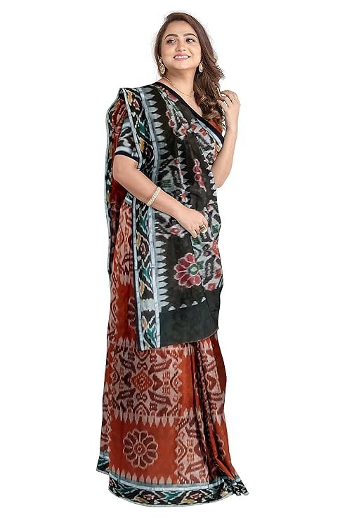 Image of Ikat Women's Cotton Saree, Handmade Pure Cotton Khandua Saree, Ikkat Orissa Traditional Handloom Saree without Blouse