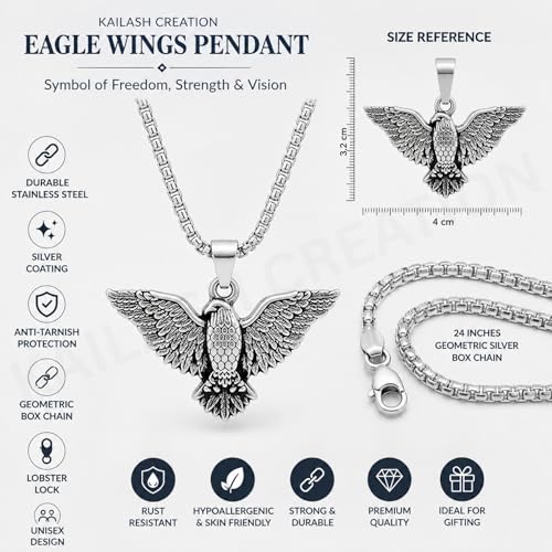 Image of Men's Stainless Steel Pendant Chain | Anti-Tarnish Silver Geometric Pendant Chain with Black Enamel Locket | Premium Stylish Neck Chain for Boys & Men | Durable Daily Wear Jewellery Gift for brother, Boyfriend and Husband