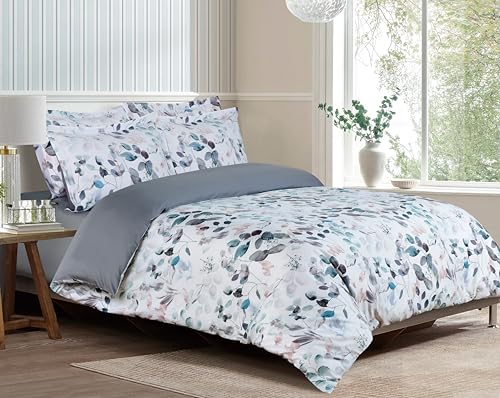 Majestic Giftware Madison Linen 8 Pcs 48" Full Size Duvet Bedding Set (BL508-48F) | Easy Care - Botanical Bliss 300 TC 100% Cotton Sateen |2 Fitted Sheets, 2 Duvets, 4 Pillowcases - Ritz Collection