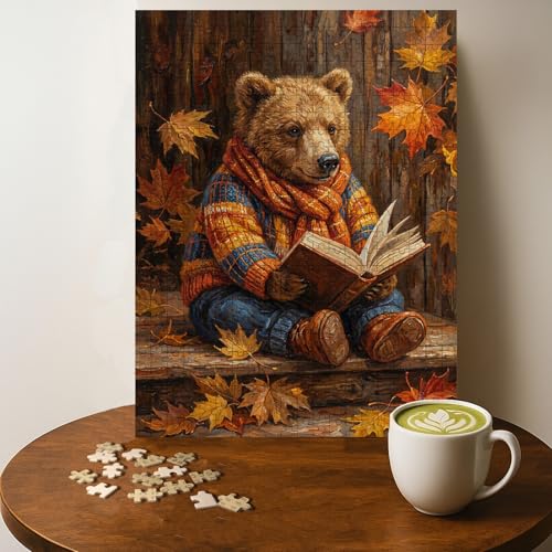 Ours à carreaux lecture puzzle 500 pièces bois, 20 x 15 po