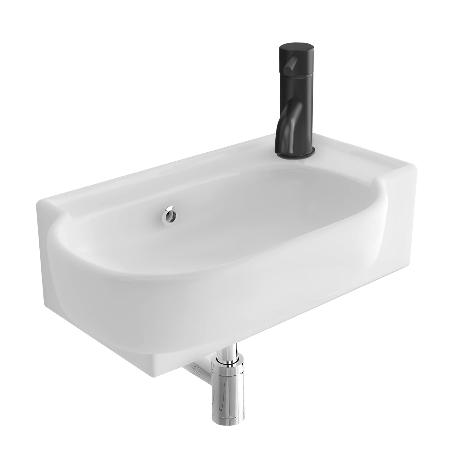 Alpenberger Ovales Mini Handwaschbecken | Waschtisch Wandmontage | Keramik Waschbecken Klein mit Überlauf | Hängewaschbecken für Gäste-WC & Badezimmer | Gästeklo Waschbecken 45 cm Eckwaschbecken