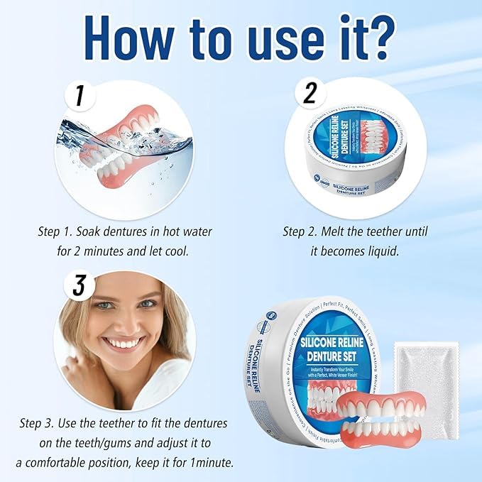 Silicone Denture Reline Kit – Easy DIY Soft Silicone Denture Reliner for Upper & Lower Dentures, Comfortable, Long-Lasting Cushion - Image 4 thumbnail