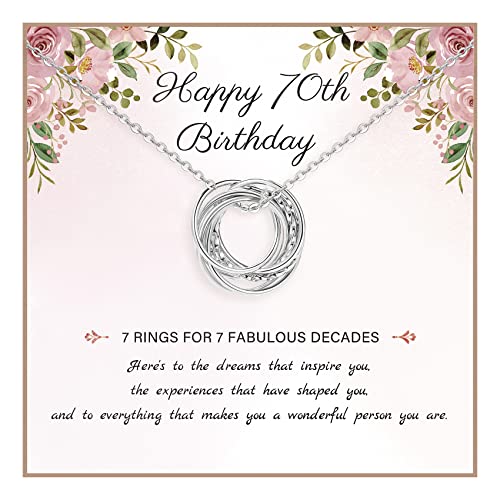 MOROTOLE 70th Birthday Gifts for Women 925 Sterling Silver Necklace 70th Birthday Card 70 Birthday Gifts Women Mothers Day Presents for Mom Necklace Birthday Gift for Grandma