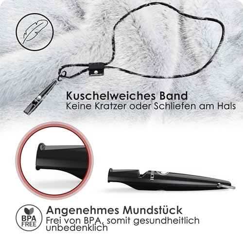 WEIDEBACH® 2x verbesserte Hundepfeife 2.0 mit stabilerem & lauterem Ton, inkl. Clicker, Leckerlibeutel und E-Book für Training mit Hund, genormt, Qualitätsband & -Mundstück, gelungenes Rückruftraining