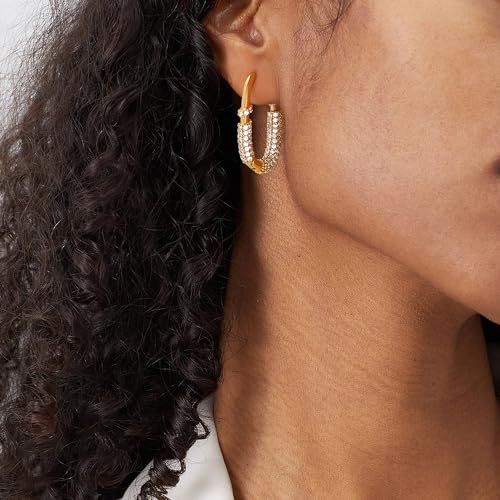DREMMY STUDIOS Gold Dainty Huggie Hoop Earrings 18K Gold Plated Exquisite Open Tassel Dangle Charm Drop Sleeper Geometric Cross Coin Star Heart White CZ Simple Hypoallergenic Earrings for Women2