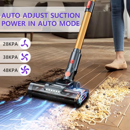 Cordless Vacuum Cleaner, 550W Vacuum Cleaners for Home with Removable Battery, Self-Standing Vacuum with Powerful Suction, LED Touch Display, Rechargeable Cordless Vacuum for Hardwood Floor