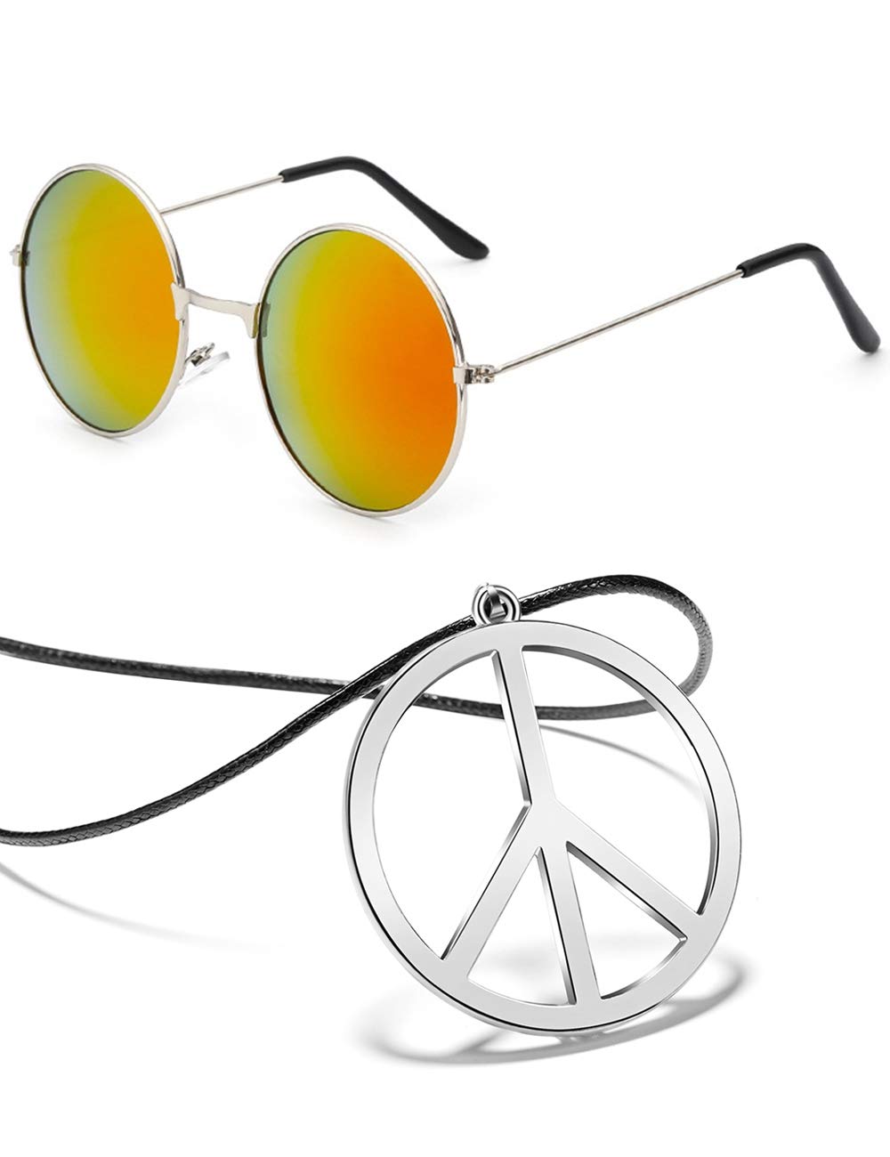 BOMAILHippie Dressing Accessory Set Hippie Glasses and Peace Sign Pendant Necklace for Women Men
