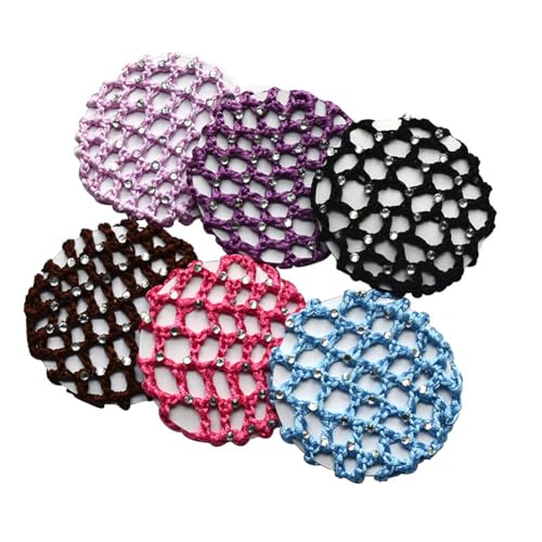 6Pcs Women Rhinestone Hair Bun Cover Crochet Snood...