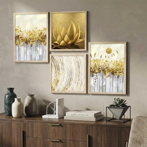Image of kotart Aesthetic Modern Wall Decor Paintings with Frame for Home Decoration - Painting for Living Room Bedroom - Painting for Wall Decoration Set of 4 (Art 10, Big (13x17 or 13x13 inch))