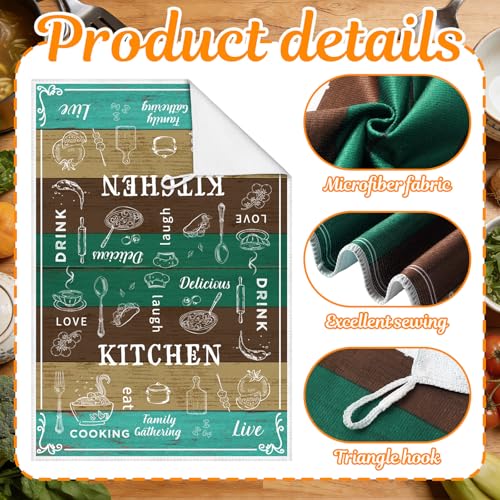 Image of Bencailor 6 Pcs Green Farmhouse Kitchen Towels Decorative Sets Dish Towels Absorbent Fast Drying Hand Tea Vintage Hanging Reusable Cleaning Dishcloths for Cooking Farmhouse Bathroom Accessory
