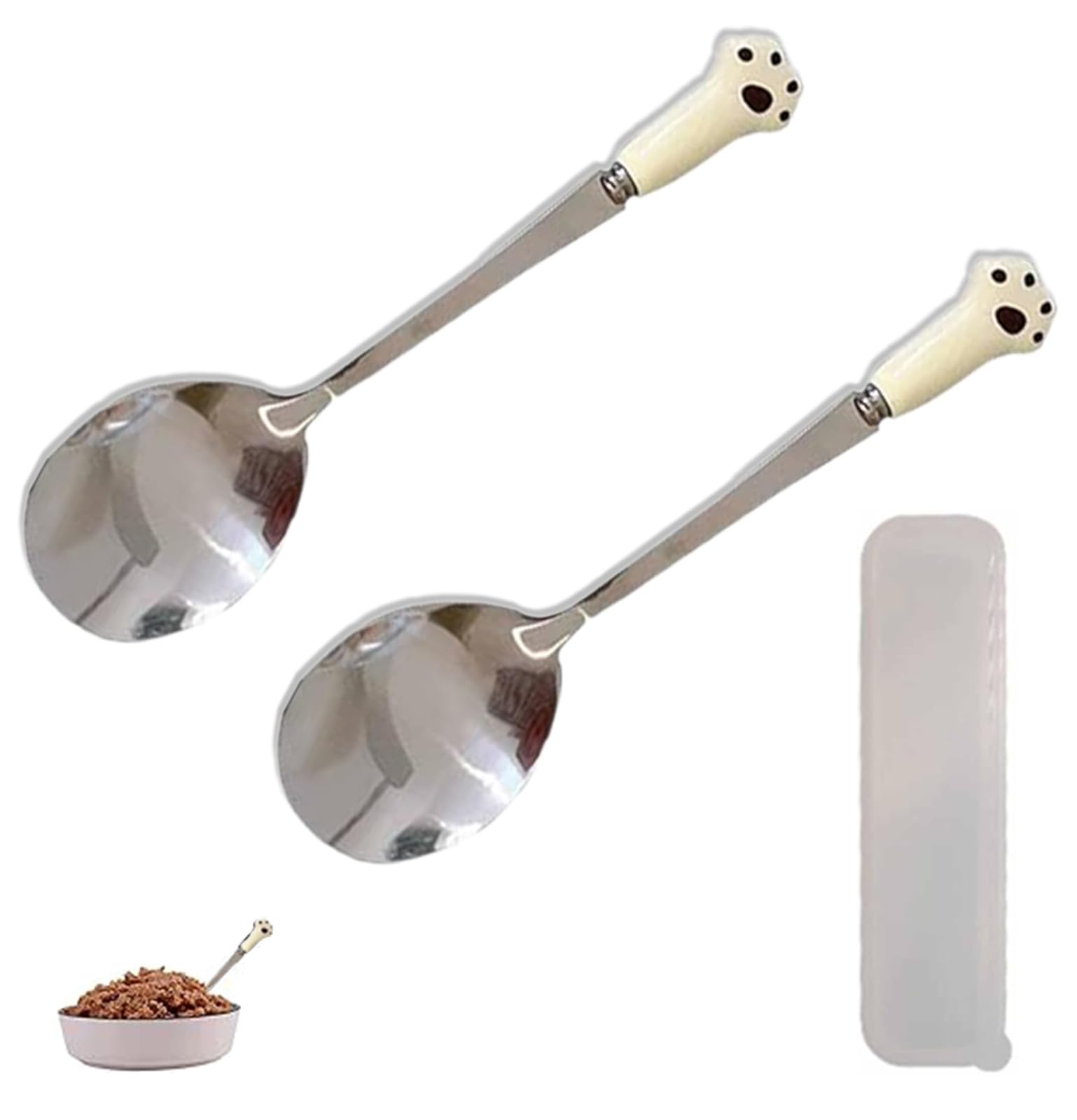 2 PCS Pet Food Scoops Stainless Steel Pet Food Spoon Cute Kitten-Shaped Feeding Spoon with A Transparent Box Suitable for Feeding Food to Cats and Dogs