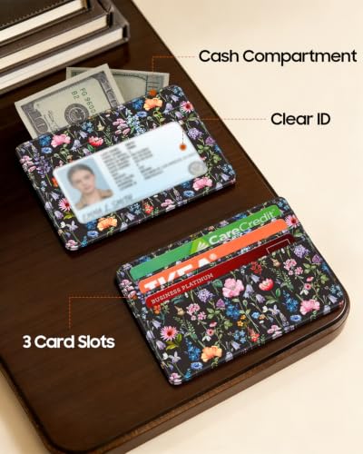 Image of FINTIE Slim Minimalist Front Pocket Wallet, RFID Blocking Credit Card Holder Card Cases with ID Window for Men Women (Black Floral)