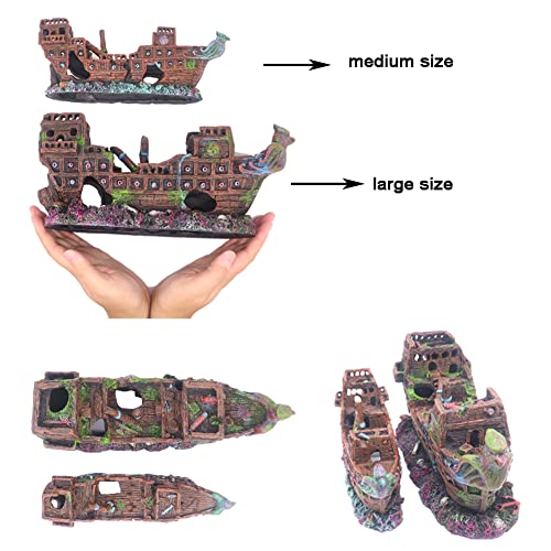 Image of Ulifery Aquarium Shipwreck Sunken Pirate Ship, Fish Tank Decorations Battleship War Boat for Betta Extra Large XL for 55-75 Gallon Tank
