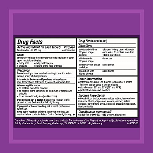 Allegra Adult 24HR Non-Drowsy Antihistamine, 30 Tablets, Fast-Acting Allergy Symptom Relief, 180 mg - Thumbnail 2