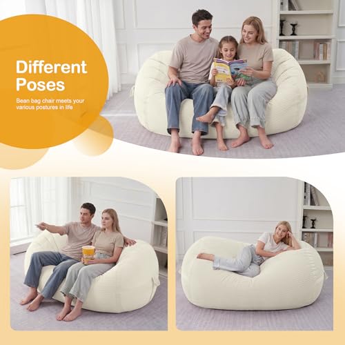 Image of 4FT Bean Bag Chair 4'Big Bean Bag Chairs with Adults, Large Beanbag Chair | Bean bag Lounger with Machine Washable Cover Corduroy Fabric, Comfy Chairs for Living Room Bedroom Dorm, Beige