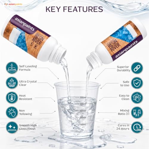 Image of Asian Paints Woodtech Epoxy Resin Crystal Clear Resin-and-Hardener with Self-Levelling Heat Resistance Easy to Use 12Kg Liquid Art Kit for River Table Jewellery Smooth Finish Crafting Projects (1Pc)