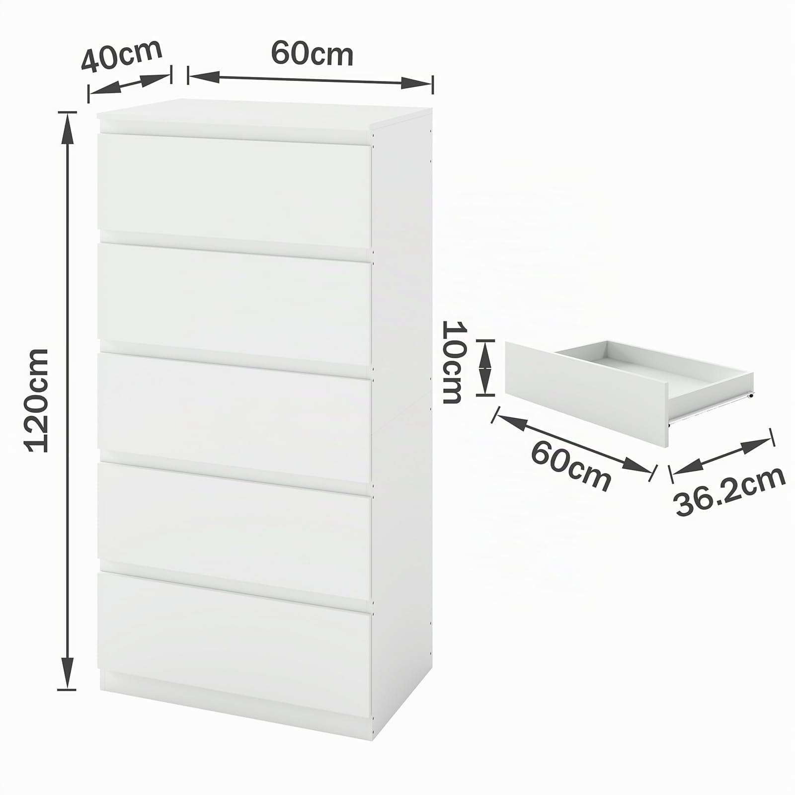 Cassettiera con cassetti, cassettiera per corridoio, cassettiera bianca con 10 cassetti, moderna camera da letto, cassettiera per camera da letto