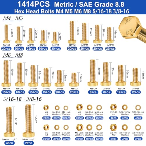 Image of Taiss 3334PCS Nuts and Bolts Assortment Kit SAE & Metric Phillips Head Bolts and Grade 8.8 Metric Hex Bolt Set,39 Sizes Hardware Assortment Kit with Assorted,Matching Nuts and Washers