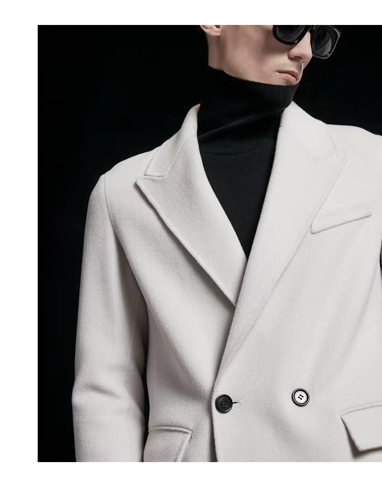 Image of Mens Double Breasted Luxury Wool Coat Full Length Overcoat Slim Fit
