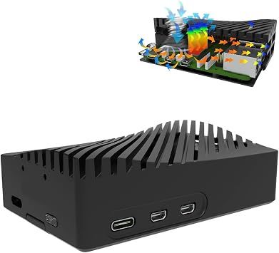 Vilros Raspberry Pi 5 Compatible Wave Aluminum Alloy Active + Passive Cooling Case Black