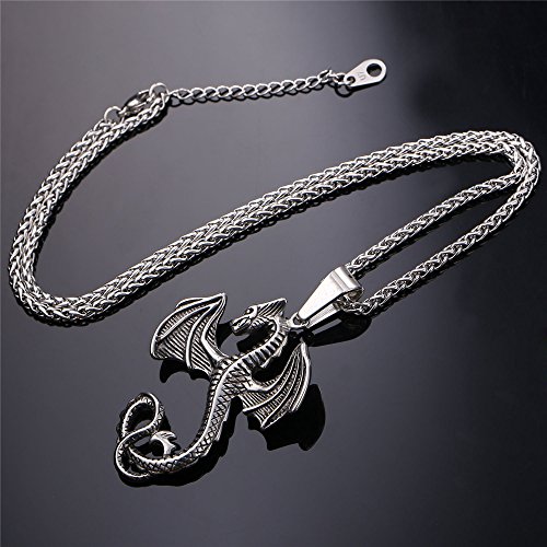 Pingente de dragão gótico U7 punk em corrente de trigo banhada a ouro 18 K, Stainless Steel, Medium