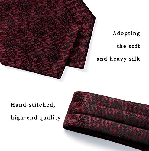 Image of HISDERN Ascot Ties for Men Paisley Floral Ascot and Pocket Square Set Classic Self Tie Mens Cravat Handkerchief for Wedding