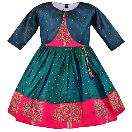 Image of Wish Karo Baby Girls Knee Length Satin Embroidered Party Dress-(fe2913nw)