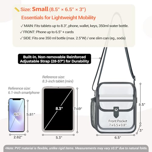 Image of SPODEARS Clear Crossbody Bag for Stadium, Concert, Festival & More - Adjustable Shoulder Strap & Bottle Holder