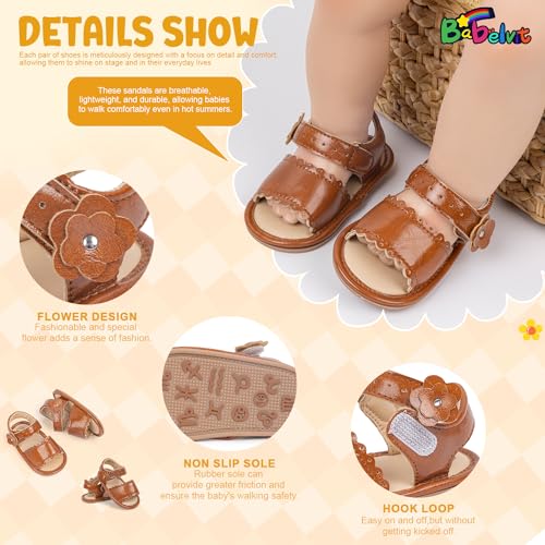 Image of Babelvit Infant Baby Girl Boy Sandals Comfort Premium Summer Outdoor Casual Beach Shoes with Flower Bowknot Anti Slip Rubber Sole Newborn Toddler Prewalker First Walking Shoes