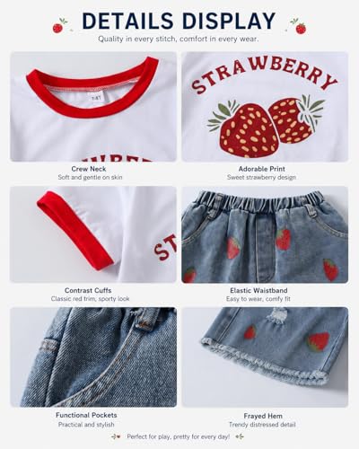 Image of Azmxynol Tween Girl Clothes Summer 2 Piece Outfit Set Trendy Tee Shirt + Denim Shorts, Size 7-16 Years