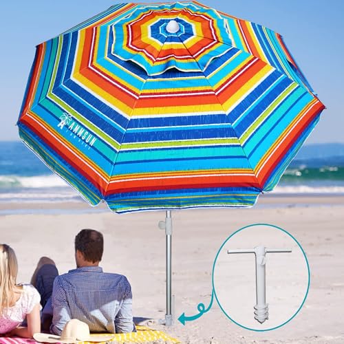 AMMSUN 6.5 ft Beach Umbrellas for Sand Heavy Duty Wind Portable, Outdoor Umbrella with Sand Anchor & Carry Bag, UV 50+ Protection, Push Button Tilt, Ideal for Beach, Patio and Trav image 5