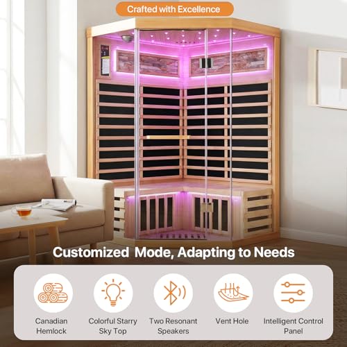 Image of OUTEXER Sauna Corner Saunas for 2-3 Person 120V Indoor Canadian Hemlock