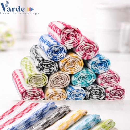 Image of 15 Pcs Dishcloths | 12x16 Inches | Bulk Cotton Kitchen Cleaning Dish Cloths | Scrubbing Wash Cloth Sets | Multipurpose Cloth | 100% Cotton. (Multicolor, Set of 15)