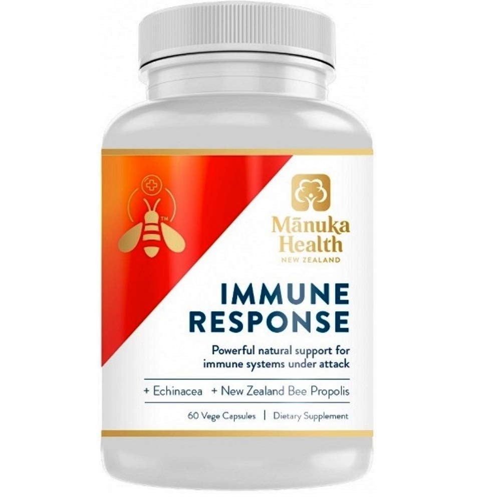 Manuka Health, Immune Response, Echinacea, Elderberry & Propolis, supports a rapid response for immune threats, 60 Vege Capsules