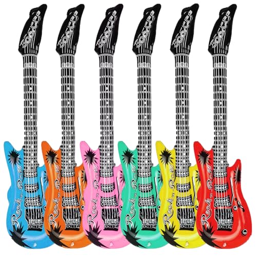 Aufblasbares Guitarra Hinchable, Guitarra Inflables 53cm en 6 Colores, 6 Piezas Inflables Rock Star Toy Set, para Fiestas Temática Festival Juego de Roles Cosplay