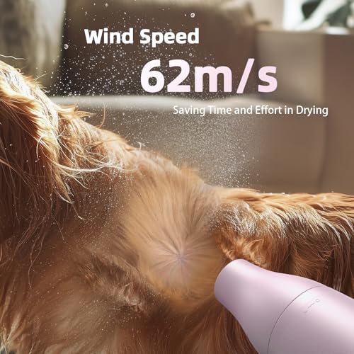 Image of Buenkee Handheld Dog Dryer, 3HP High-Velocity Pet Hair Blower, Pink
