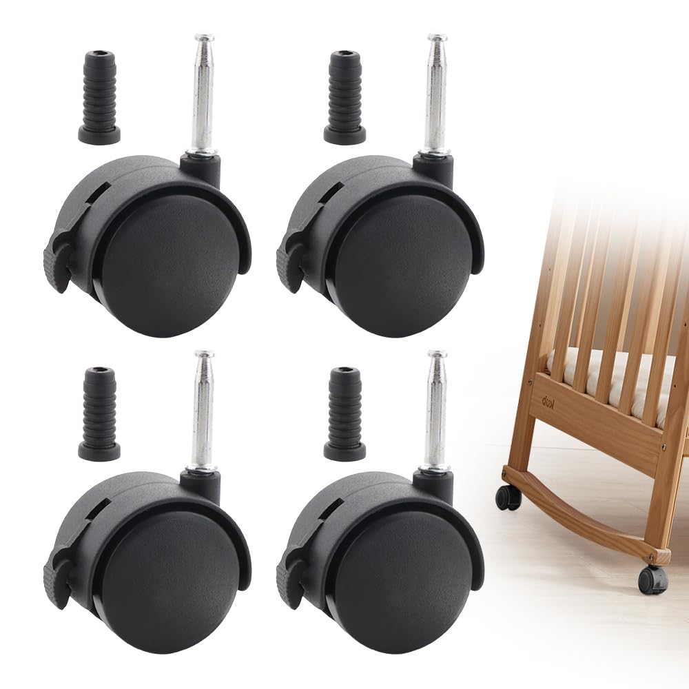 Photo 1 of 4 Pack 2 Inch Caster Wheels, Mini Crib Wheels, Small Rubber Casters with Brake Stem Casters Replacement for Rolling Cart Accessories Cabinet Desk Dresser Cart Accessories, 360 Degree Swivel, Black