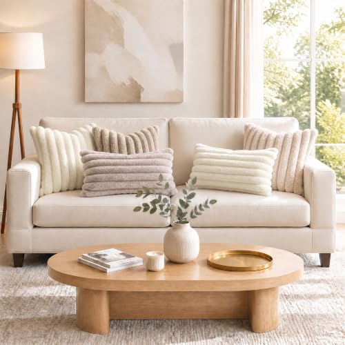 Image of decorUhome Fall Faux Fur Throw Pillow Covers 26x26 Set of 2 Cream White