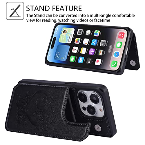 Image of Cavor for iPhone 14 Pro Case with Card Holder,for iPhone 14 Pro Wallet Case for Women Men,Phone Case for iPhone 14 pro with Stand Credit Card Holder, Leather Strap Shockproof Cover- Black