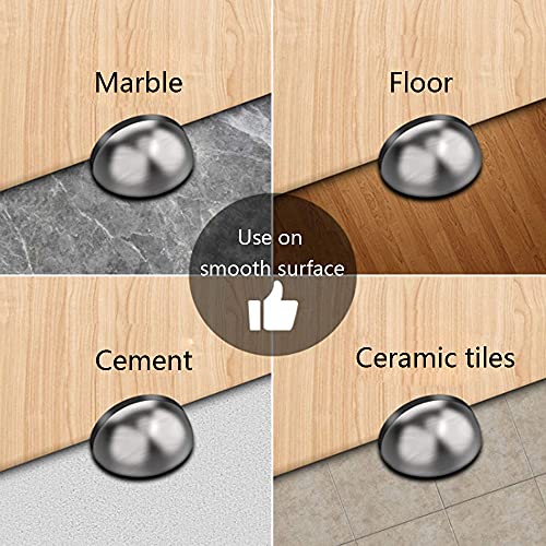 4 Pack Stainless Steel Floor Door Stopper, 3M Self Adhesive Anti-Collision Door Holder Door Stop Without Drilling, Door Stopper Set With Rubber Bumper （Silver） #TOP4