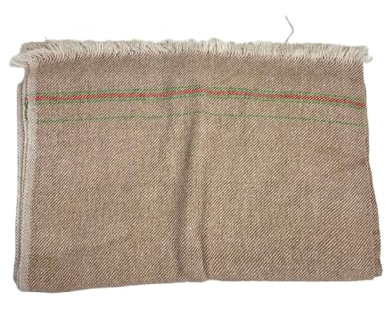 Jute Sack Blanket/Loi, Natural Beige with Red and Green Stripes, Frayed Edge