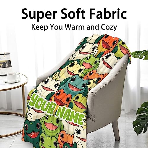 Custom Frog Throw Blanket for Teen - 50x60 Inches Throw Size - Soft Fluffy Cozy Blankets Gift - Colorful Novelty Blanket Throws for Living Room Decorative