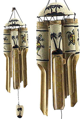 Bellaa 24629 Bamboo Wind Chimes Sea Sand Painting Handmade Wind Chimes Outdoor Garden