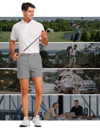 Image of PULI Golf Shorts Men 5 Inch Inseam Stretch Casual Dress Shorts with Pockets Waterproof Lightweight Quick Dry