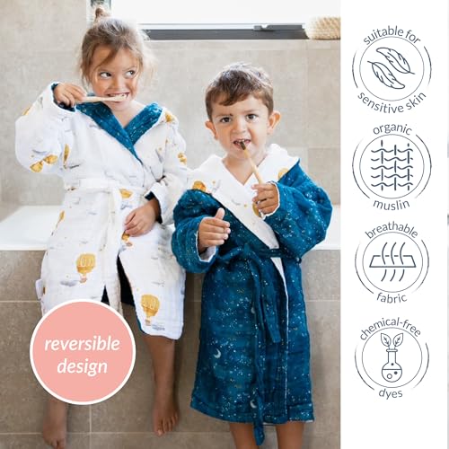 Image of Malabar Baby Organic Cotton Muslin Wearable Hooded Towel, Bath, Pool & Beach Cover-up for Size 3-4 Years - Mystical Night