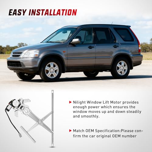 Image of Nilight 741-950 Front Left Window Regulator with Motor, Compatible with 1997 1998 1999 2000 2001 Honda CR-V, Power Window Lift Motor Assembly, Driver Side, OE Replacement
