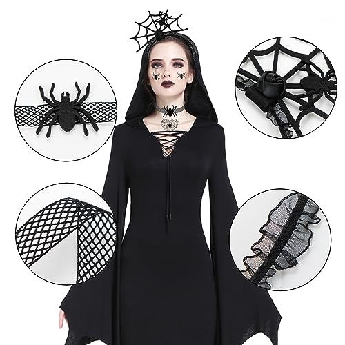 Spinne Haarreif für Halloween Kostüme, Haarband Mit Glitzereffekt, Temporäre Tattoos, Kinder Fasching Kostüm Karneval Party Accessoire