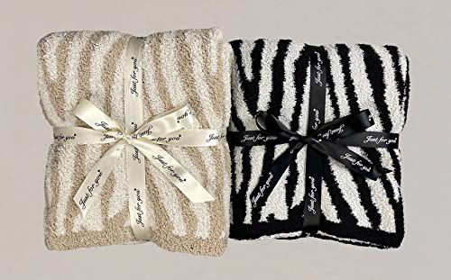 Soft Fluffy Textured Decorative Throw Super Soft Lightweight & Warm Knitted Zebra Pattern Blanket For Bed Sofa Couch Travel, Black And White #TOP5